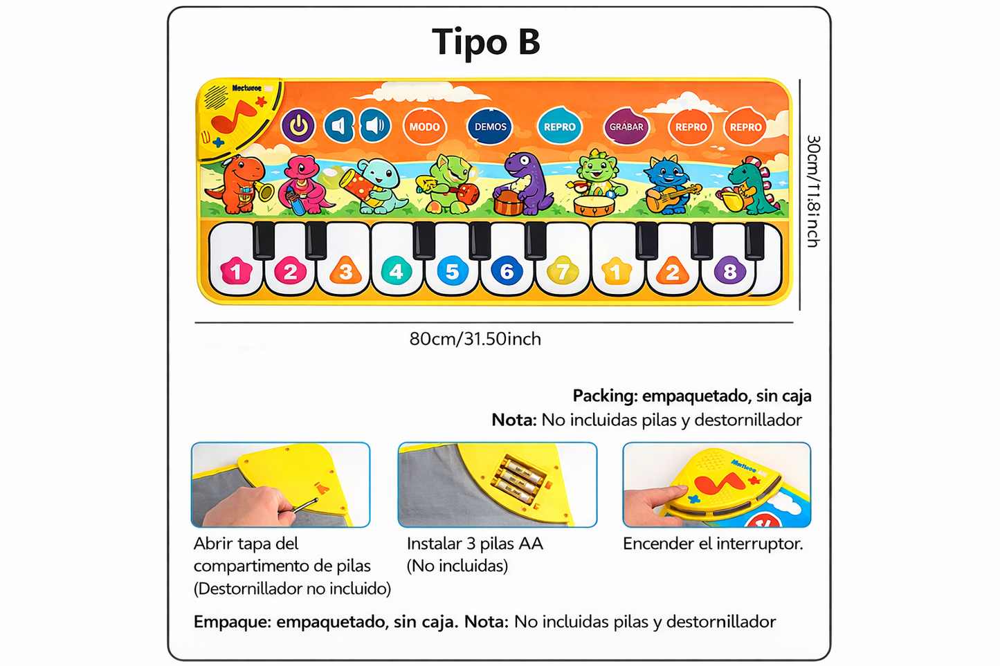 ALFOMBRA MUSICAL EDUCATIVA PARA NIÑOS CON SONIDOS DE ANIMALES