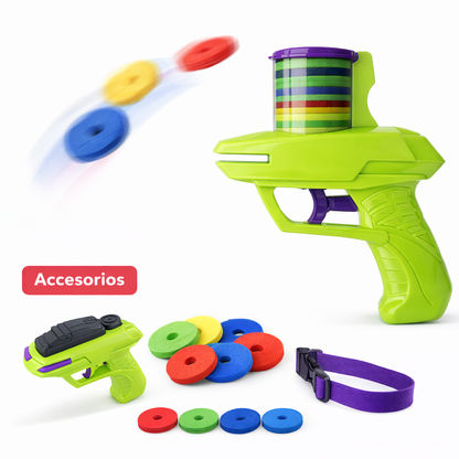 PISTOLA LANZADORA DE DISCOS VOLADORES DE ESPUMA PARA NIÑOS