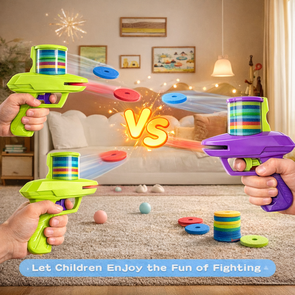 PISTOLA LANZADORA DE DISCOS VOLADORES DE ESPUMA PARA NIÑOS