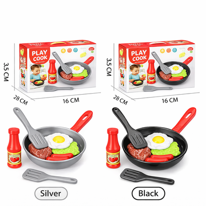 SET DE COCINA INFANTIL DE 8 PIEZAS: SARTÉN Y ALIMENTOS DE JUGUETE