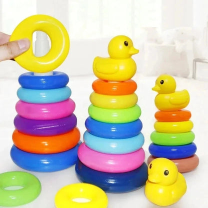 Montessori Rotating Rainbow Tower Baby stacking Puzzle Toys Children Develop Motor Skills Game Spinning Stacking Toys Kids Gift