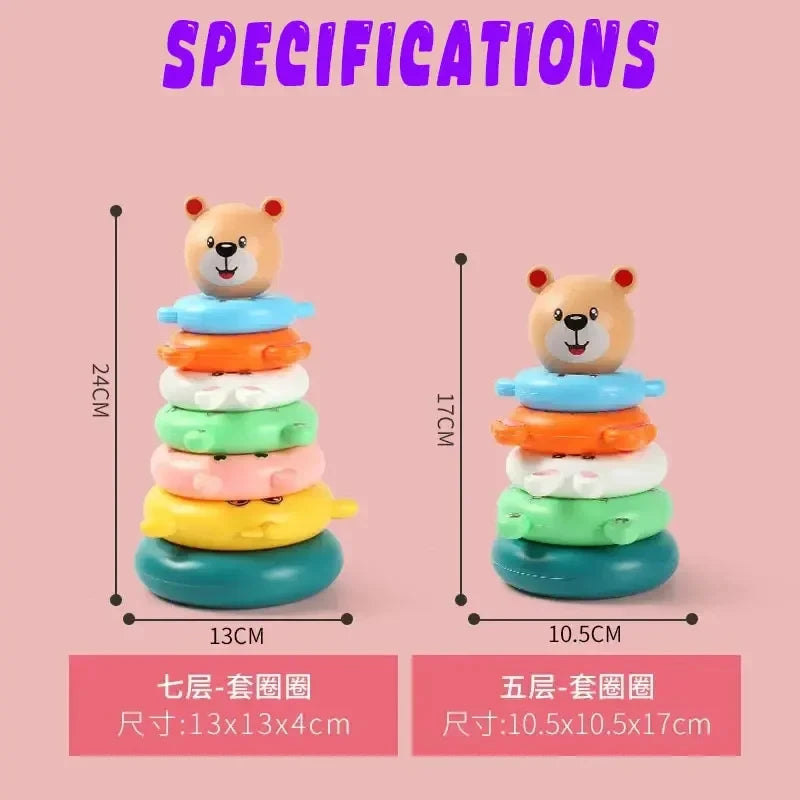 Montessori Rotating Rainbow Tower Baby stacking Puzzle Toys Children Develop Motor Skills Game Spinning Stacking Toys Kids Gift