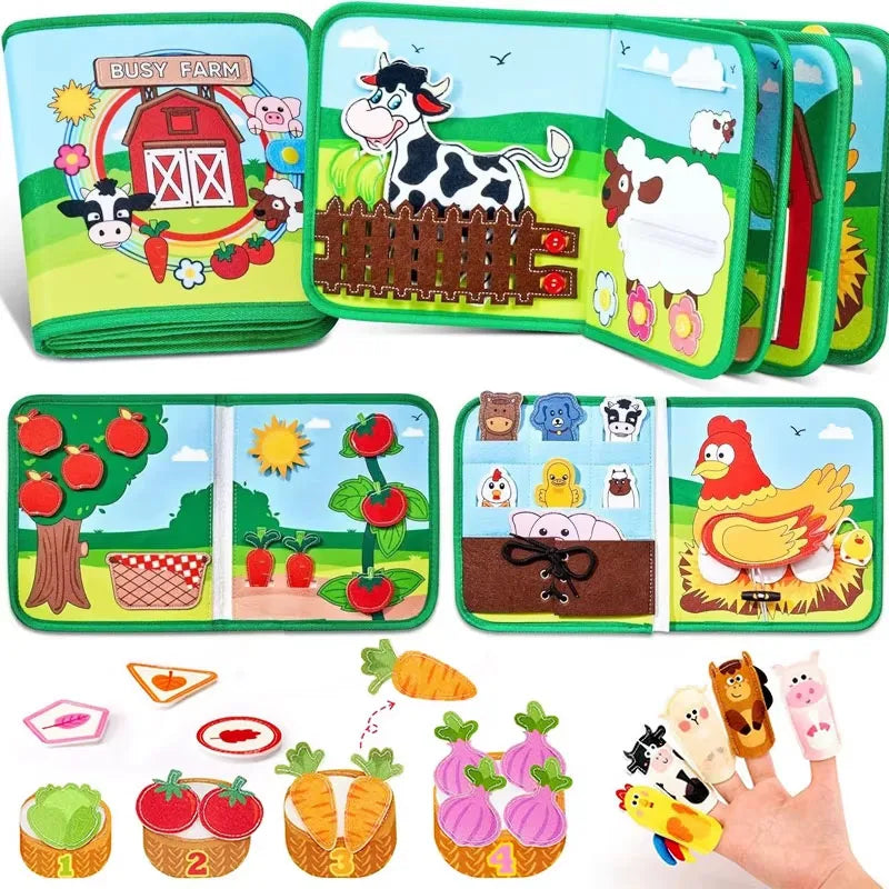 Toddlers Montessori Toys Farm Animal Story Busy Cloth Book Preschool Learning Fine Motor Toys Kids Early Education Felt Book
