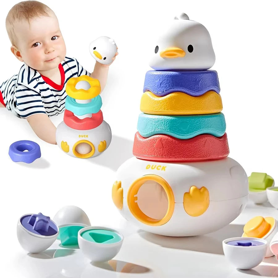 Montessori Rotating Rainbow Tower Baby stacking Puzzle Toys Children Develop Motor Skills Game Spinning Stacking Toys Kids Gift