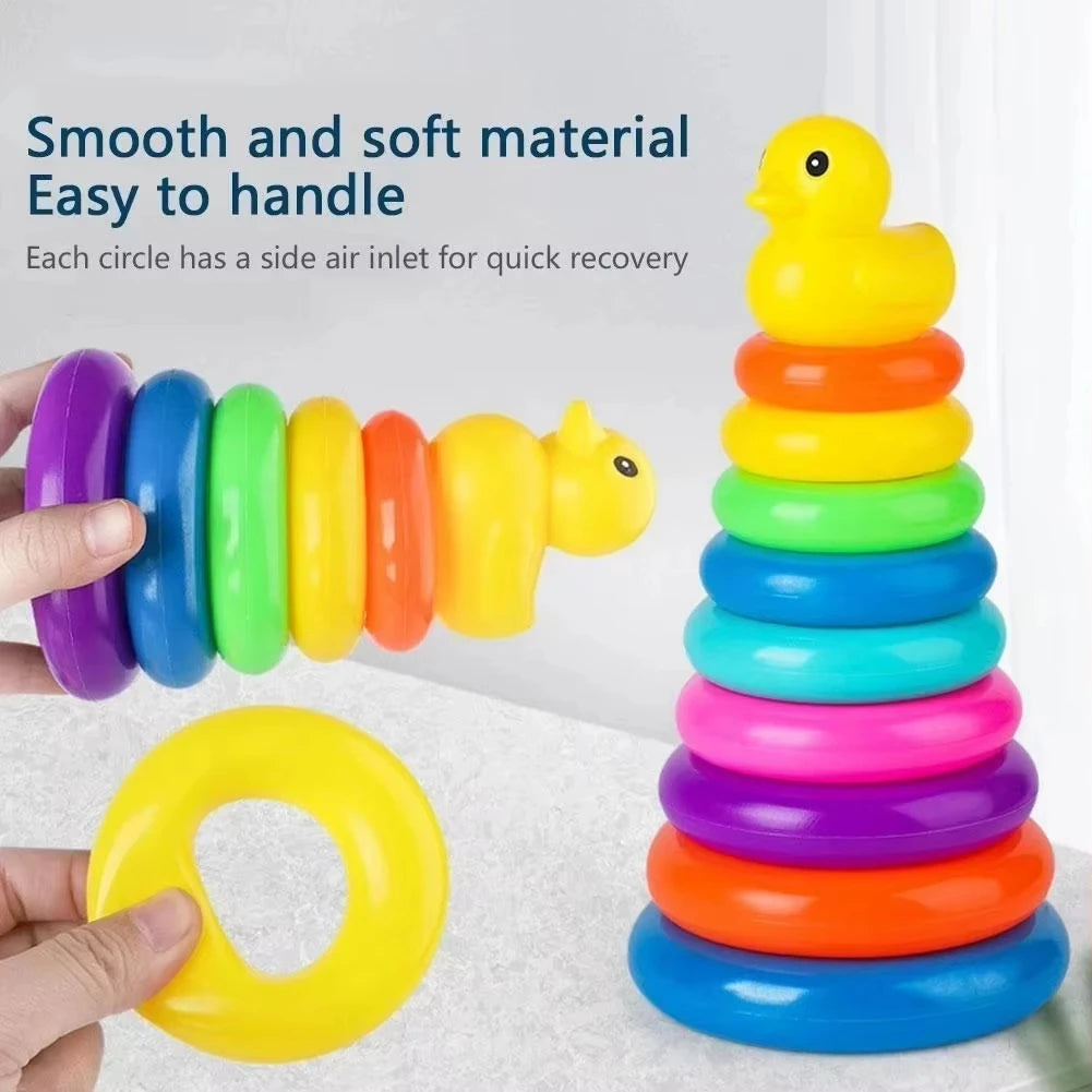 Montessori Rotating Rainbow Tower Baby stacking Puzzle Toys Children Develop Motor Skills Game Spinning Stacking Toys Kids Gift