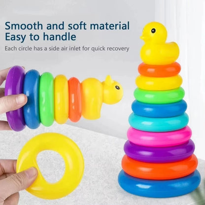 Montessori Rotating Rainbow Tower Baby stacking Puzzle Toys Children Develop Motor Skills Game Spinning Stacking Toys Kids Gift