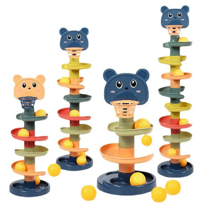 Montessori Rotating Rainbow Tower Baby stacking Puzzle Toys Children Develop Motor Skills Game Spinning Stacking Toys Kids Gift