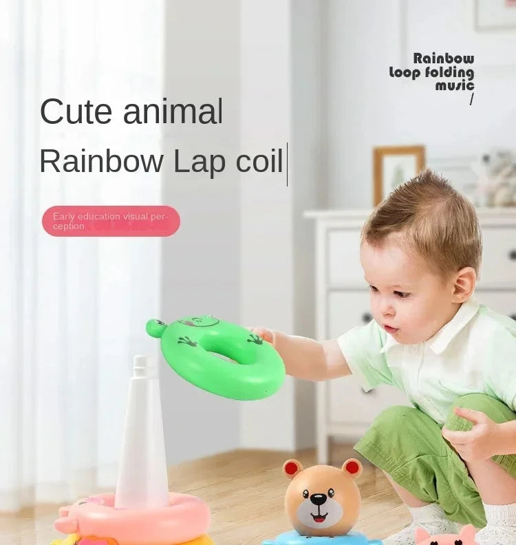 Montessori Rotating Rainbow Tower Baby stacking Puzzle Toys Children Develop Motor Skills Game Spinning Stacking Toys Kids Gift