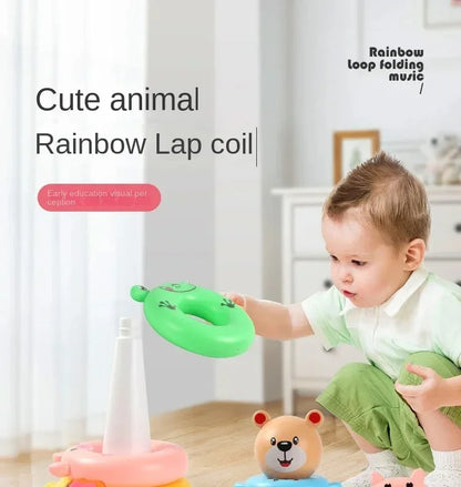 Montessori Rotating Rainbow Tower Baby stacking Puzzle Toys Children Develop Motor Skills Game Spinning Stacking Toys Kids Gift