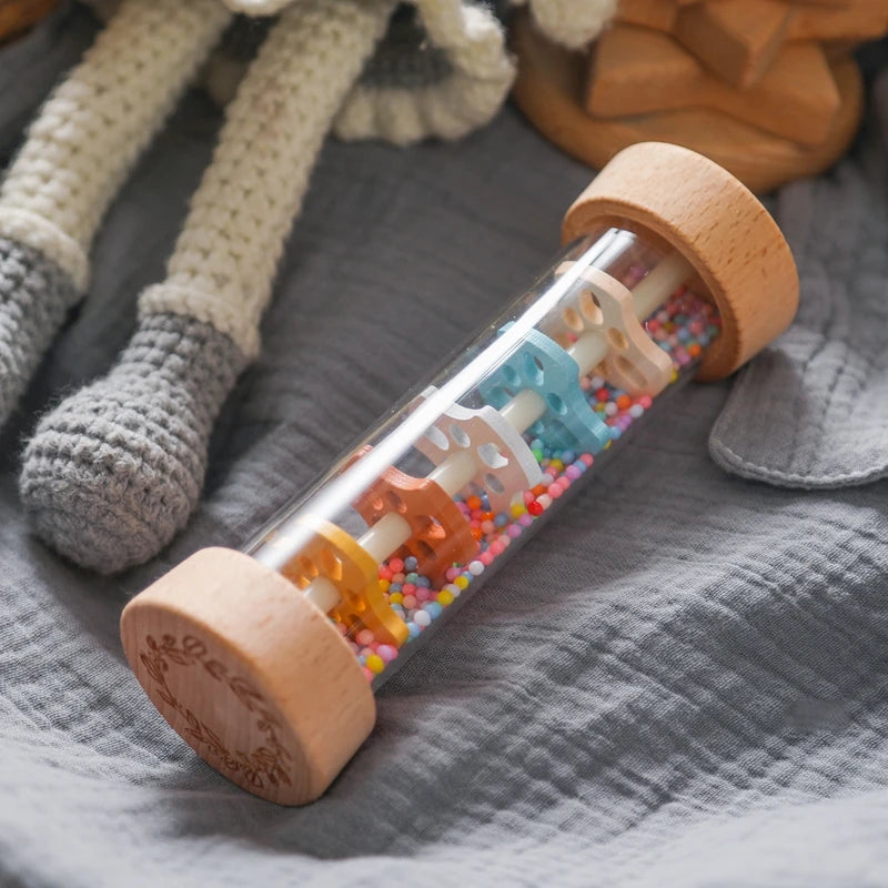 Montessori Baby Rain Stick Rainbow Hourglass Rain Music Rattle Baby Educational Toy Montessori Sensory Toys for Kids BABY's Gift
