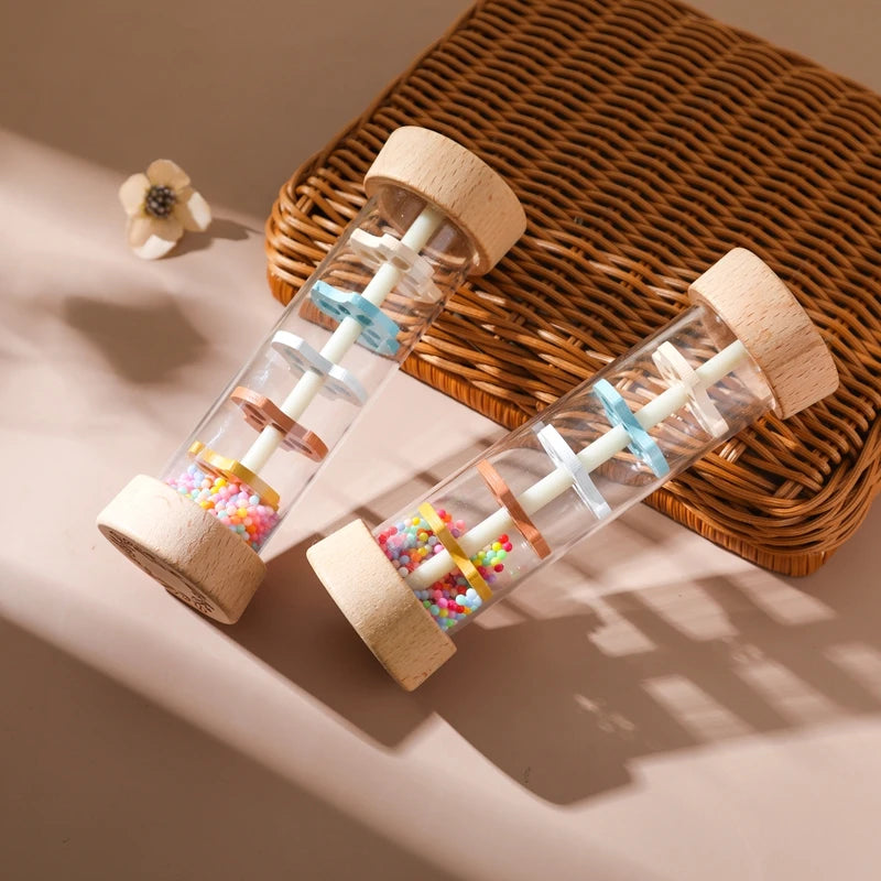 Montessori Baby Rain Stick Rainbow Hourglass Rain Music Rattle Baby Educational Toy Montessori Sensory Toys for Kids BABY's Gift