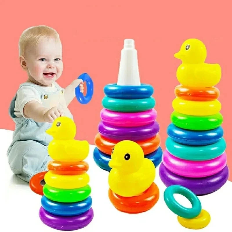 Montessori Rotating Rainbow Tower Baby stacking Puzzle Toys Children Develop Motor Skills Game Spinning Stacking Toys Kids Gift