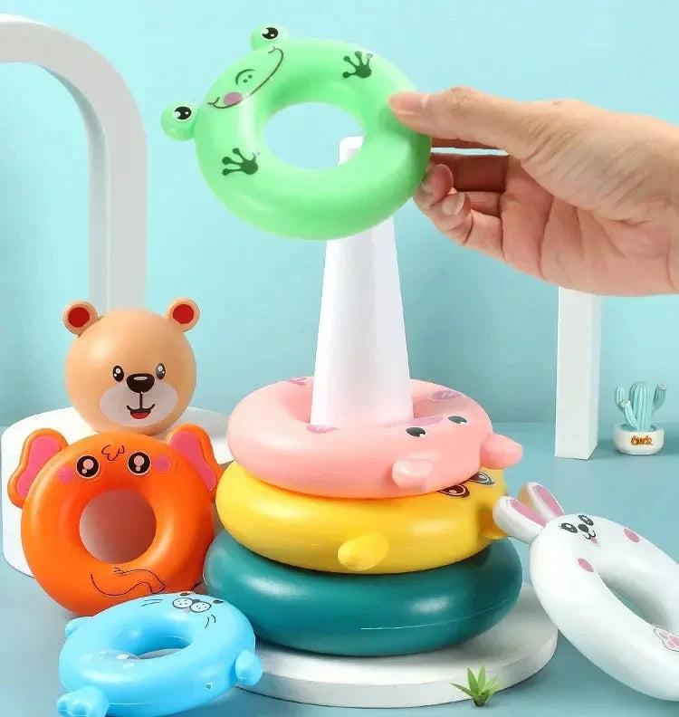 Montessori Rotating Rainbow Tower Baby stacking Puzzle Toys Children Develop Motor Skills Game Spinning Stacking Toys Kids Gift