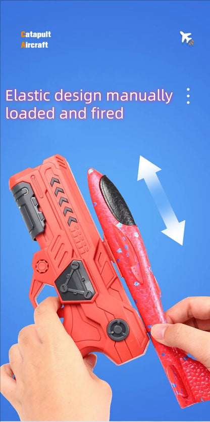 Glowing Foam Aircraft 10M Launcher Catapult Glider Aircraft Gun Toy Children's Outdoor Game Bubble Model Shooting Flying Roundab