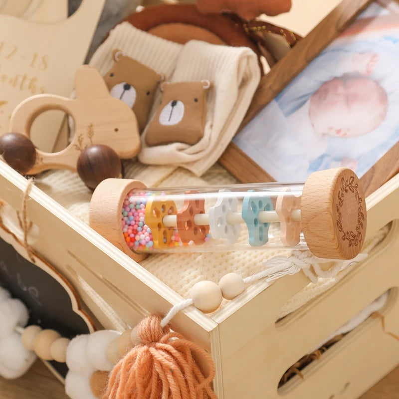 Montessori Baby Rain Stick Rainbow Hourglass Rain Music Rattle Baby Educational Toy Montessori Sensory Toys for Kids BABY's Gift