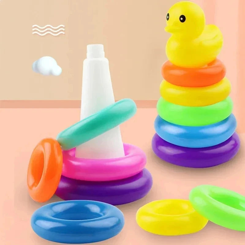 Montessori Rotating Rainbow Tower Baby stacking Puzzle Toys Children Develop Motor Skills Game Spinning Stacking Toys Kids Gift